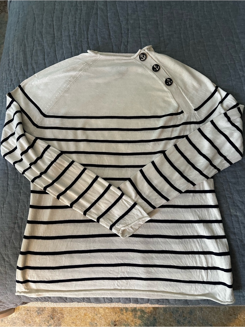 brooks brothers Striped Boatneck Long-Sleeve Top in Ivory and navy